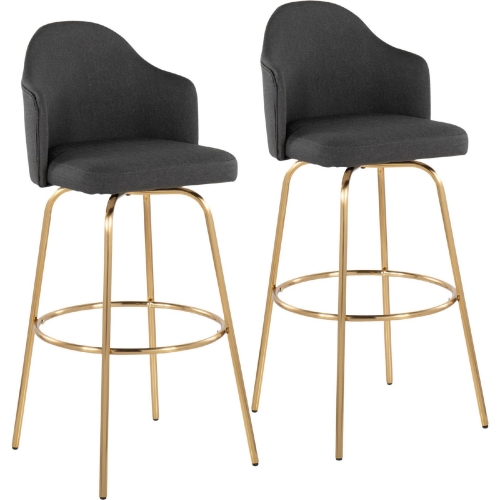 Ahoy 29" Bar Stool in Charcoal Gray Fabric, Gold Metal & Gold Footrest (Set of 2)